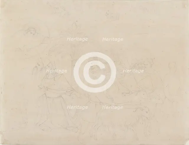 Pencil Outline of a Part of the Fresco of 'The Friends of Job', 1845. Artist: John Ruskin.