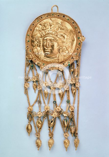 'Pendant with Head of Athena Parthenos', early 4th century BC. Artist: Unknown