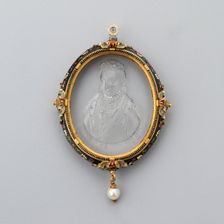 Pendant with Intaglio Portrait of Anna of Austria in Enameled Frame, France, 19th century (?). Creator: Unknown