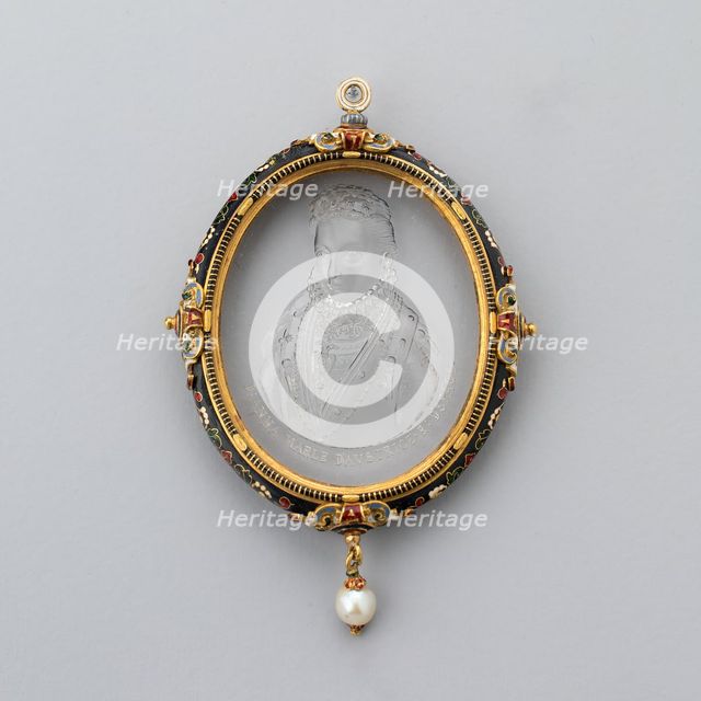 Pendant with Intaglio Portrait of Anna of Austria in Enameled Frame, France, 19th century (?). Creator: Unknown.