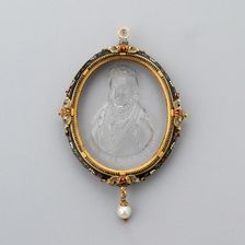 Pendant with Intaglio Portrait of Anna of Austria in Enameled Frame, France, 19th century (?). Creator: Unknown
