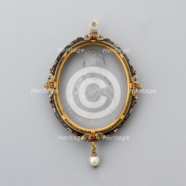 Pendant with Intaglio Portrait of Anna of Austria in Enameled Frame, France, 19th century (?). Creator: Unknown.