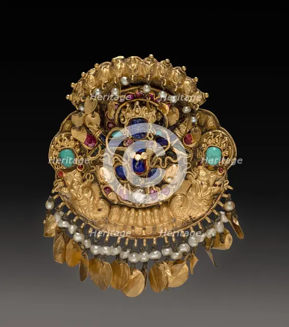 Pendant with Two-Armed Blue Deity on a Lotus with Nagas (serpent divinities), 1600s or 1700s. Creator: Unknown.