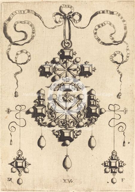 Pendant with Two Double Crosses, Surrounded by Four Diamond-Shaped Stones... Creator: Daniel Mignot.