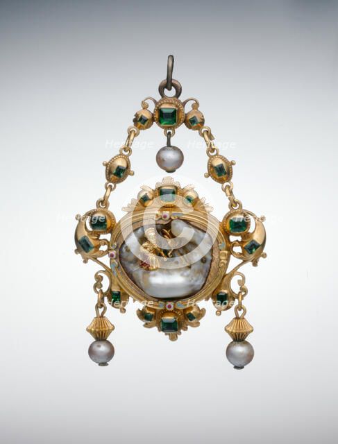 Pendant with the Penitent Saint Jerome, Spain, c. 1650 (central jewel); c. 1700 (mount). Creator: Unknown.