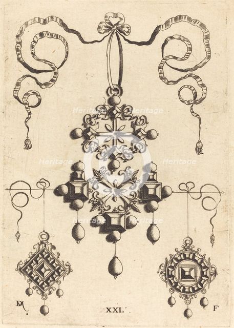 Pendant with Wheel at Centre, Surrounded by Four Table-Stones. Creator: Daniel Mignot.