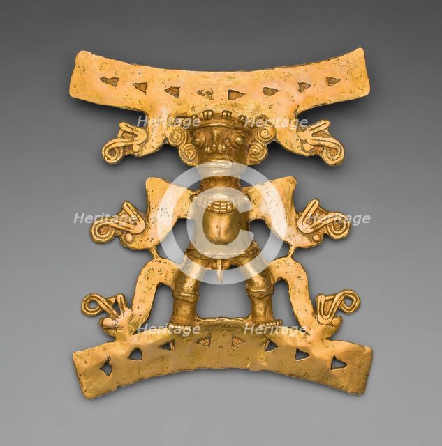 Pendant Depicting a Male Figure with Saurian Heads Emerging from Body, A.D. 1000/1550. Creator: Unknown.