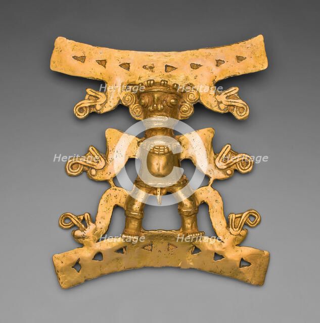 Pendant Depicting a Male Figure with Saurian Heads Emerging from Body, A.D. 1000/1550. Creator: Unknown.