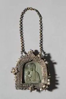 Pendant Icon with the Virgin "Dexiokratousa" and Frame with Winged Bull of Saint Luke… Creator: Unknown