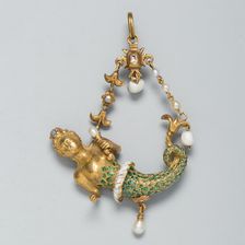 Pendant Shaped as a Mermaid, Spain, c. 1575-c. 1600, with later modifications. Creator: Unknown