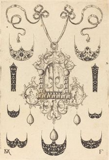 Pendant Surrounded by Seven Shields and Two Ornamental Bands, 1593. Creator: Daniel Mignot