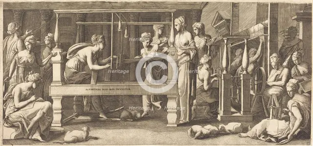 Penelope and Her Maids Weaving, c. 1545. Creator: Master FG.
