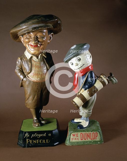 Penfold and Dunlop golfing figurines, c1920s. Creator: Unknown.