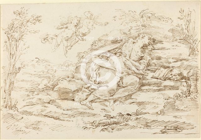 Penitent Magdalene with Angels in a Landscape [recto]. Creator: Donato Creti.