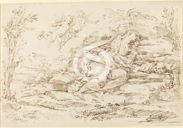 Penitent Magdalene with Angels in a Landscape [recto]. Creator: Donato Creti.