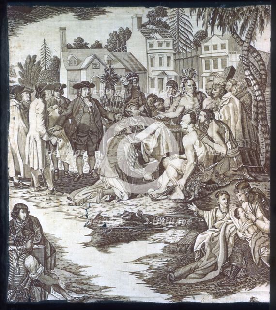 Penn's Treaty with the Indians (Furnishing Fabric), London, c. 1785. Creator: Unknown.
