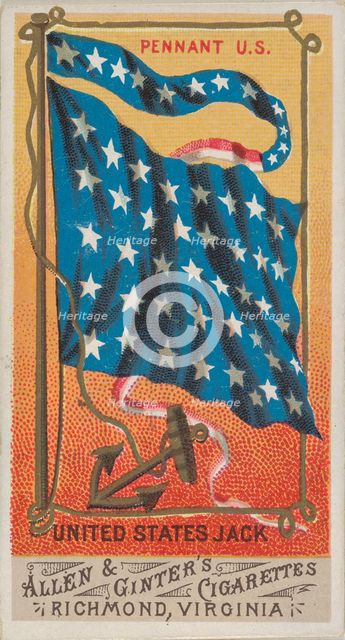 Pennant U.S., United States Jack, from Flags of All Nations, Series 1 (N9) for Allen & Gin..., 1887. Creator: Allen & Ginter.
