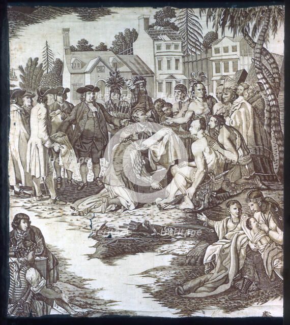 Penn's Treaty with the Indians (Furnishing Fabric), London, c. 1785. Creator: Unknown.