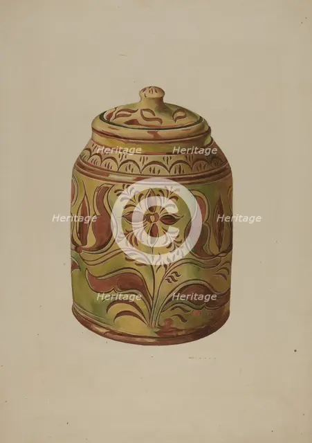 Pennsylvania German Covered Jar, c. 1939. Creator: Henry Moran.