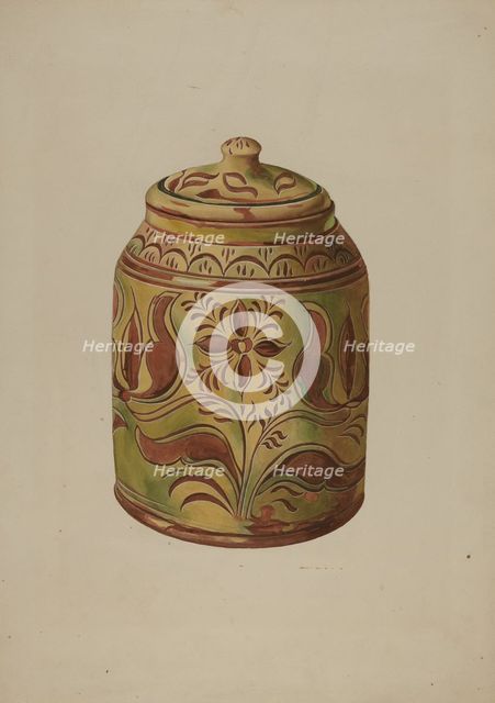 Pennsylvania German Covered Jar, c. 1939. Creator: Henry Moran.