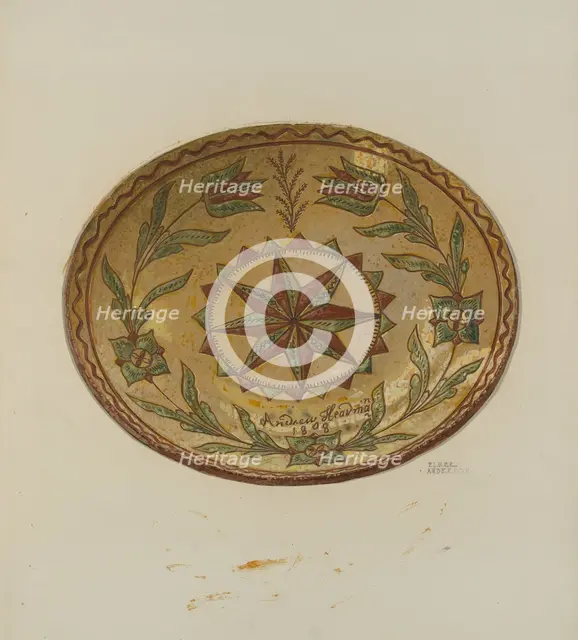 Pennsylvania German Pie Plate, 1935/1942. Creator: Elmer G Anderson.