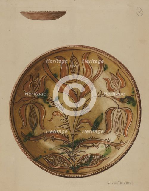 Pennsylvania German Plate, c. 1937. Creator: Yolande Delasser.