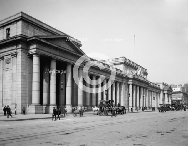 Pennsylvania Station, New York, east facade, c.between 1910 and 1920. Creator: Unknown.