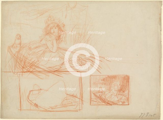 Pensive Girl Adrift in a Boat. Creator: James Tissot.