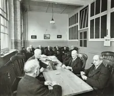 Pensioners playing cards in the Men's Day Room, Lambeth Home for Aged Poor, London, 1935