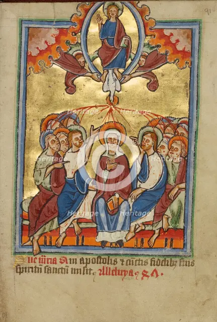 Pentecost, about 1190-1200; text added about 1480-1490. Creator: Unknown.
