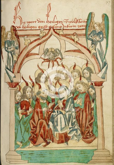 Pentecost; Barlaam und Josaphat, 1469. Creators: Hans Schilling, Diebolt Lauber.