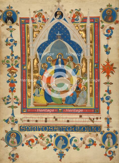 Pentecost; Leaf from the Laudario of Sant' Agnese, about 1340. Creator: Master of the Dominican Effigies.