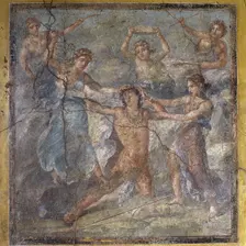 Pentheus being torn apart by maenads, triclinium in the House of Vettii, Pompeii. Creator: Unknown