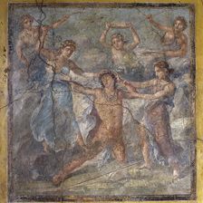 Pentheus being torn apart by maenads, triclinium in the House of Vettii, Pompeii. Creator: Unknown