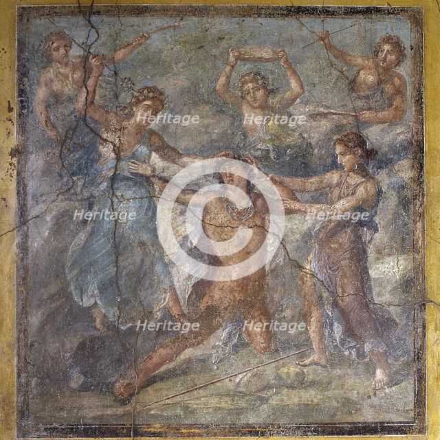 Pentheus being torn apart by maenads, triclinium in the House of Vettii, Pompeii. Creator: Unknown.