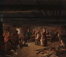 Pentti Lyytinen Recites Poems in a Cottage in Savo, 1848. Creator: Robert Wilhelm Ekman
