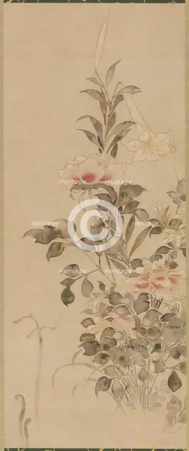 Peonies and lilies, Momoyama or Edo period, 1568-1615. Creator: Sôtatsu.