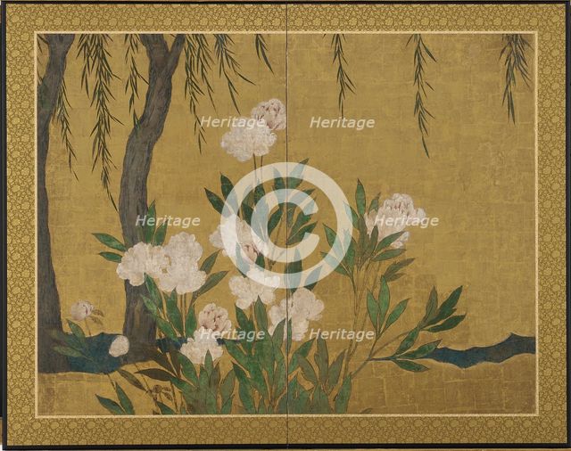 Peonies and willows, Momoyama or Edo period, Early 17th century. Creator: Hasegawa Tonin.