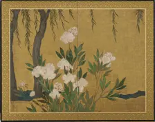 Peonies and willows, Momoyama or Edo period, Early 17th century. Creator: Hasegawa Tonin