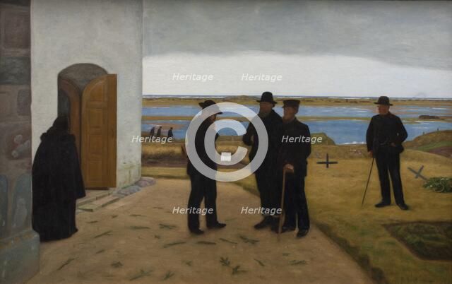 People outside a church, Harboore, Jutland, 1906. Creator: Niels Bjerre.