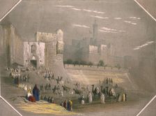People outside the city walls, Mount Zion, Jerusalem, 1844. Creator: Unknown