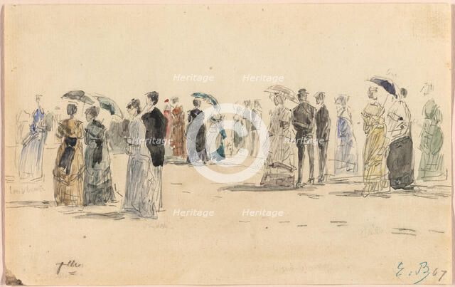 People on the Beach at Trouville, 1864. Creator: Eugene Louis Boudin.