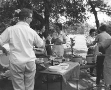 People at a picnic at Fort Sheridan, Illinois, USA, 1960