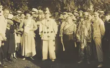 People at Rickmansworth, Herts, some in drag, gather outside at a swimmming gala, 1908. Creator: Unknown