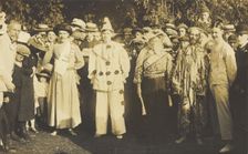People at Rickmansworth, Herts, some in drag, gather outside at a swimmming gala, 1908. Creator: Unknown
