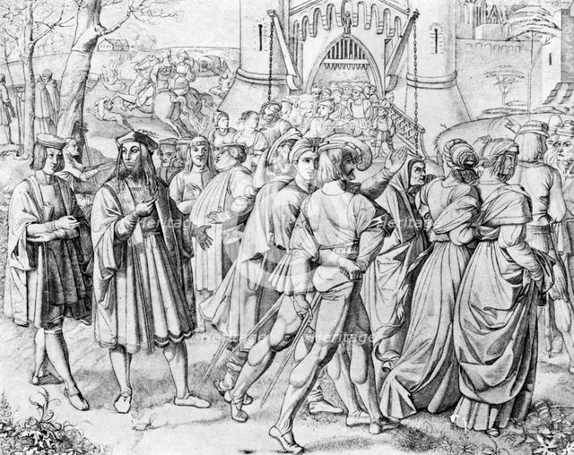 People at the entrance to a city, c19th century (1931). Artist: Unknown