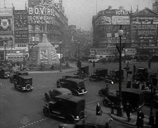 People and Traffic, Piccadilly Circus, London, 1942. Creator: British Pathe Ltd