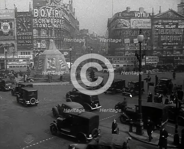 People and Traffic, Piccadilly Circus, London, 1942.  Creator: British Pathe Ltd.