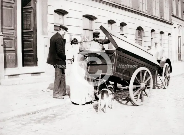 People and dogcart, Antwerp, 1898. Artist: James Batkin