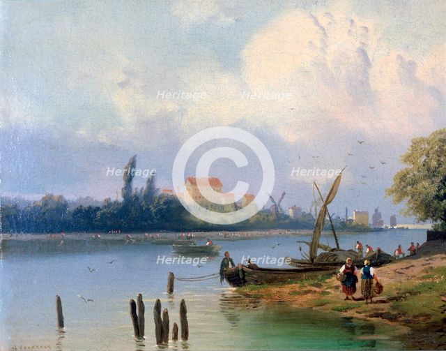 'People by the Boats in Holland', c1835-1882. Artist: Hermanus Koekkoek 